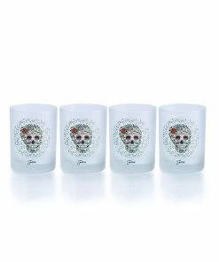 Fiesta® 14oz Double Old Fashioned Glasses (Set Of 4) | Sugar Skull And Vine (White)