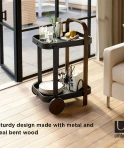 Umbra Bellwood Bar/Serving Cart | Black Walnut -Glassware & Drinkware Shop 1015392 048 bellwood bar cart blk nat co03 insitu