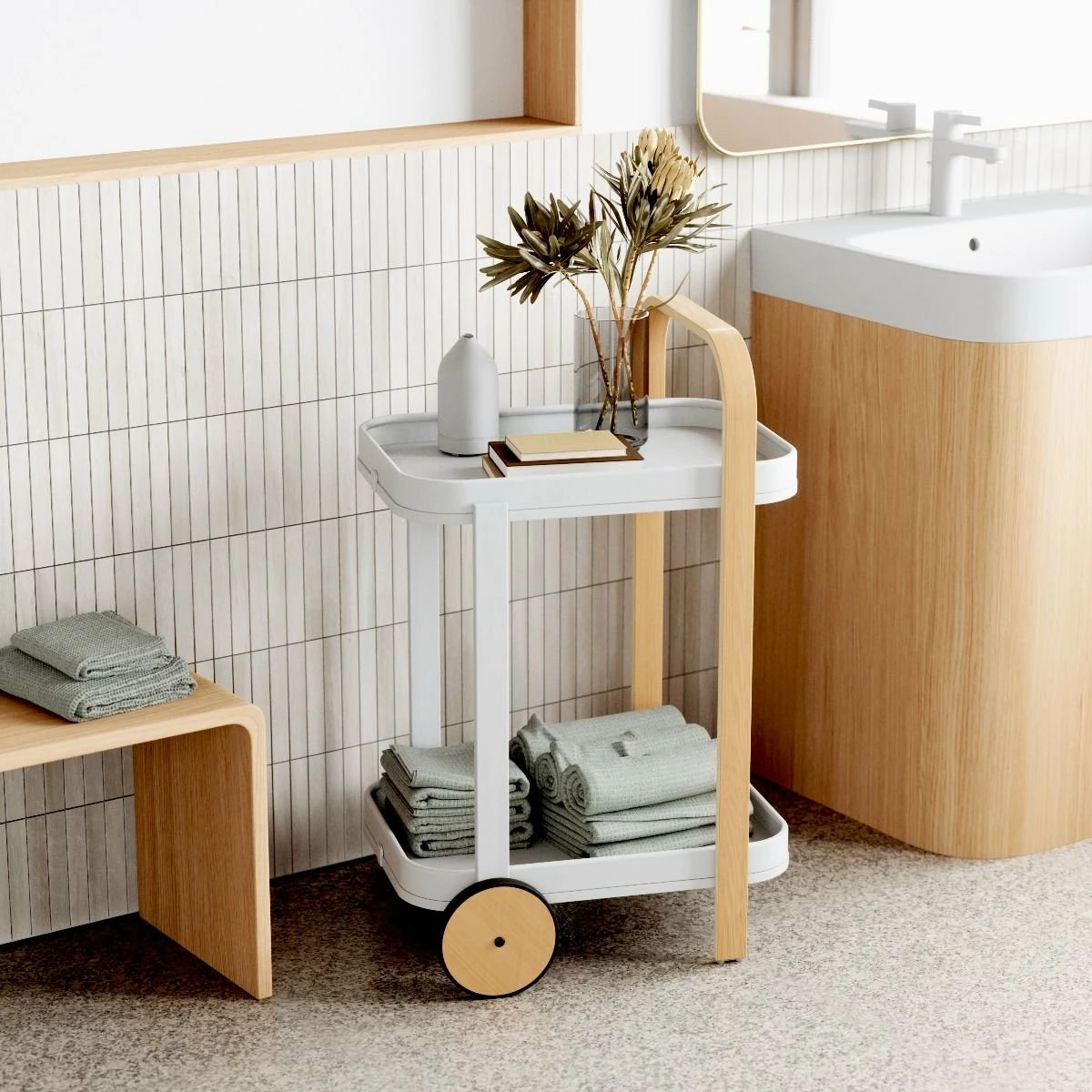 Umbra Bellwood Bar/Serving Cart | White-Natural 9 Umbra Bellwood Bar/Serving Cart | White-Natural - Image 7