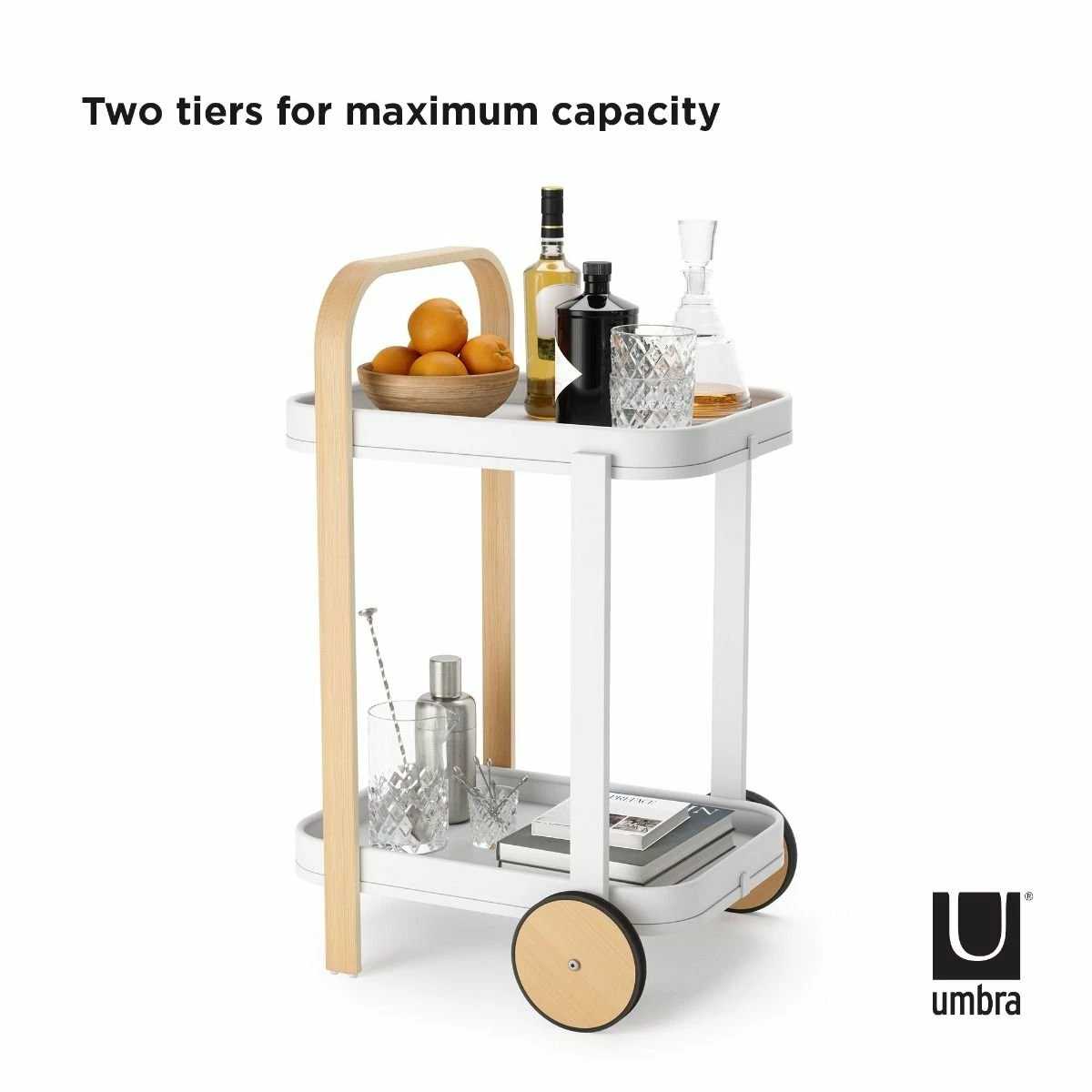 Umbra Bellwood Bar/Serving Cart | White-Natural 5 Umbra Bellwood Bar/Serving Cart | White-Natural - Image 3