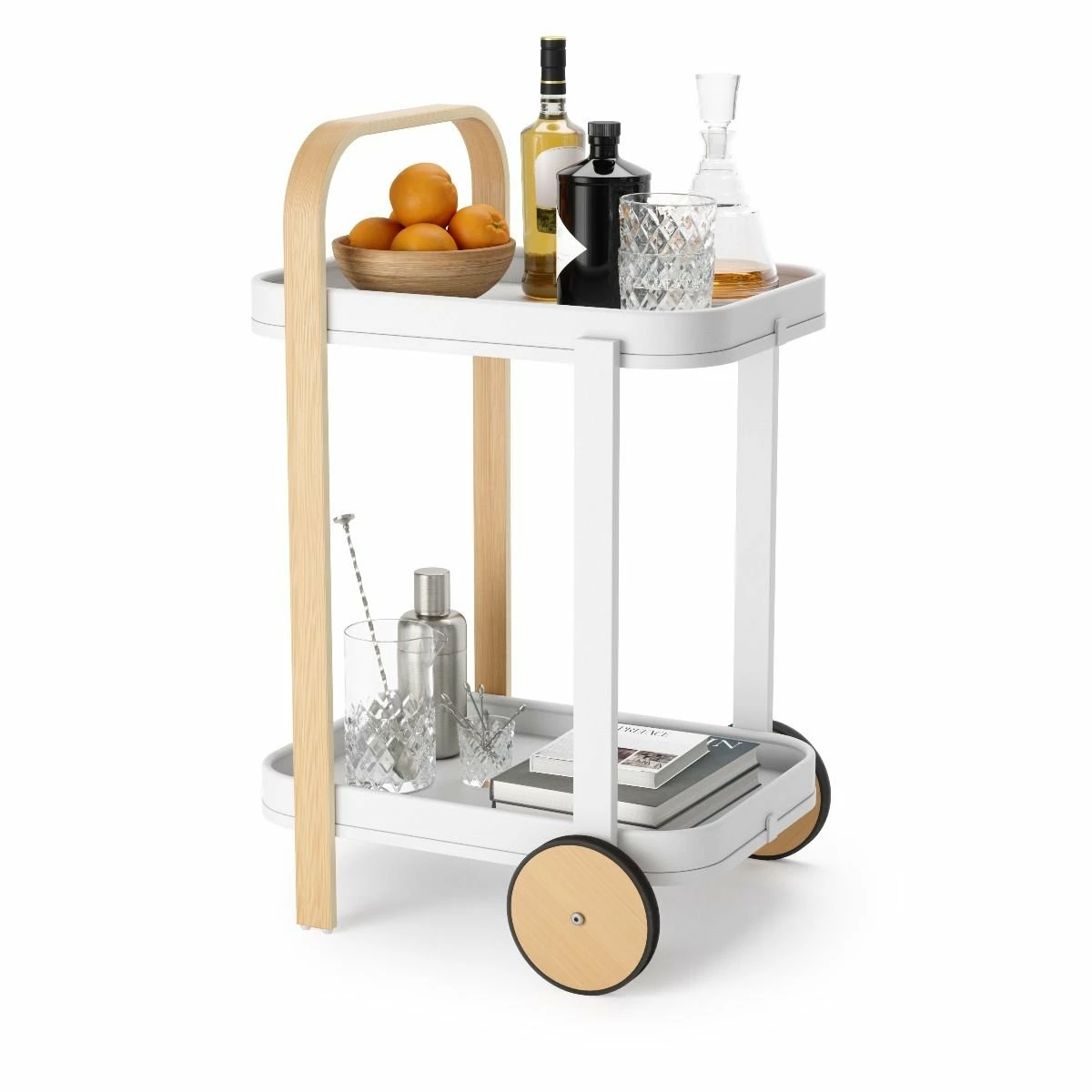 Umbra Bellwood Bar/Serving Cart | White-Natural 4 Umbra Bellwood Bar/Serving Cart | White-Natural - Image 2