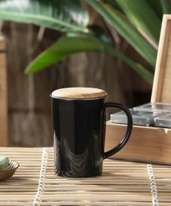 Bredemeijer 14oz Ceramic Tea Mug With Bamboo Lid | Black -Glassware & Drinkware Shop 142009 2