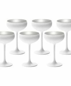 Stolzle 7.75oz Olympia Crystal Champagne Saucer Coupe Glasses - Set Of 6 | White & Silver