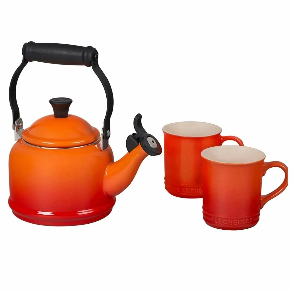 Le Creuset 1.25 Qt. Demi Kettle Tea Pot + 2 - 14oz Mugs Set | Flame Orange 3 Le Creuset 1.25 Qt. Demi Kettle Tea Pot + 2 - 14oz Mugs Set | Flame Orange