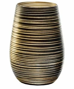 Stolzle 15.75oz Olympia Twister Glass Tumblers - Set Of 6 | Black & Gold