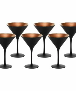 Stolzle 8oz Olympia Crystal Martini Glasses - Set Of 6 | Black & Bronze