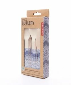 Kikkerland Wood Cutlery Set | Tribal -Glassware & Drinkware Shop cu302 pkg 2 800x800