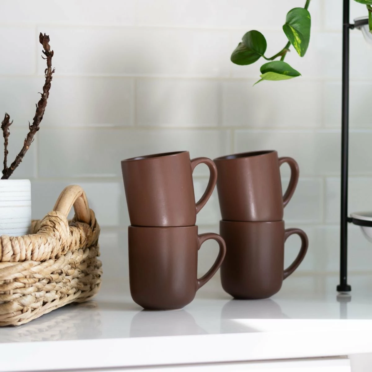 Everything Kitchens Modern Flat 8-Piece Mug Set | Brown & Beige 6 Everything Kitchens Modern Flat 8-Piece Mug Set | Brown & Beige - Image 4