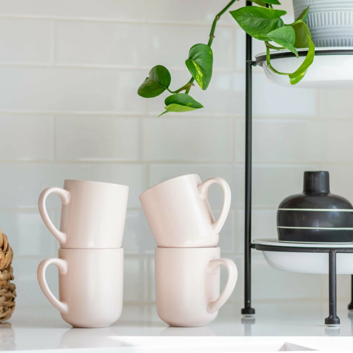 Everything Kitchens Modern Flat 8-Piece Mug Set | Soft Pink & Stone Gray 6 Everything Kitchens Modern Flat 8-Piece Mug Set | Soft Pink & Stone Gray - Image 4