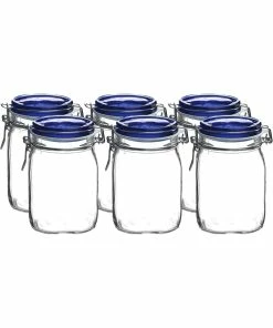 Bormioli Rocco 1L Swing Top Fido Canning Jars - Blue Lid | 6-pack