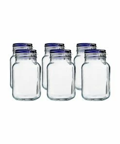 Bormioli Rocco 2L Swing Top Fido Glass Jars - Blue Lid | 6-pack