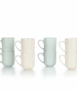 Everything Kitchens Modern Flat 8-Piece Mug Set | Soft Pink & Stone Gray