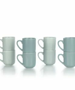 Everything Kitchens Modern Flat 8-Piece Mug Set | Stone Gray & Dusty Blue