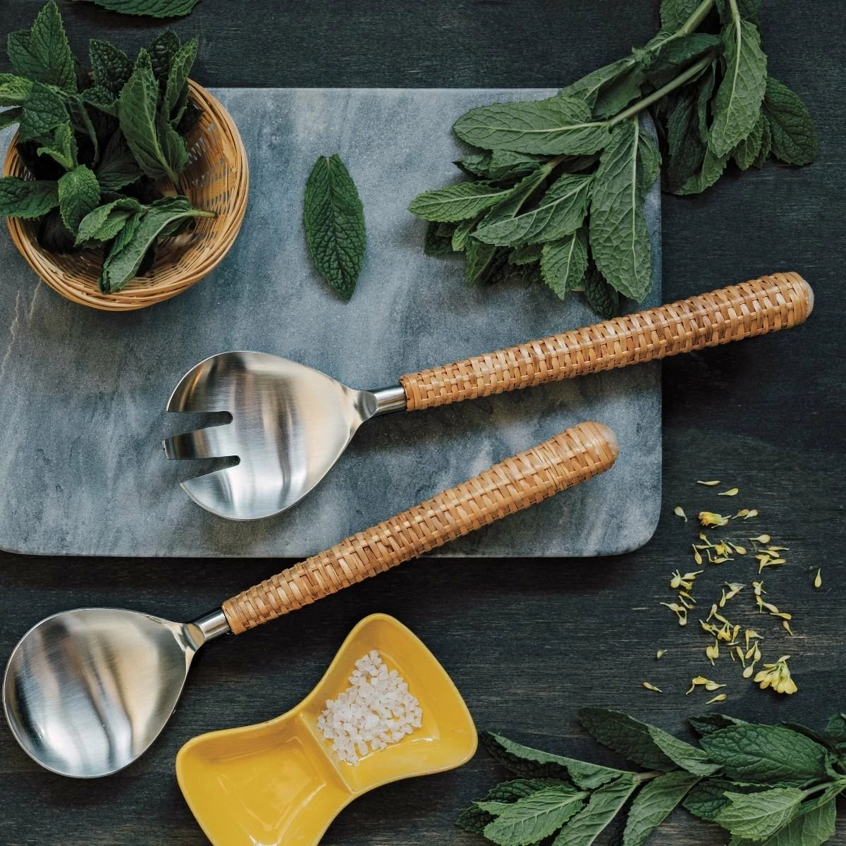 Danica Brands Danica Heirloom 2-Piece Salad Servers Set | Matte Steel & Rattan - Image 4