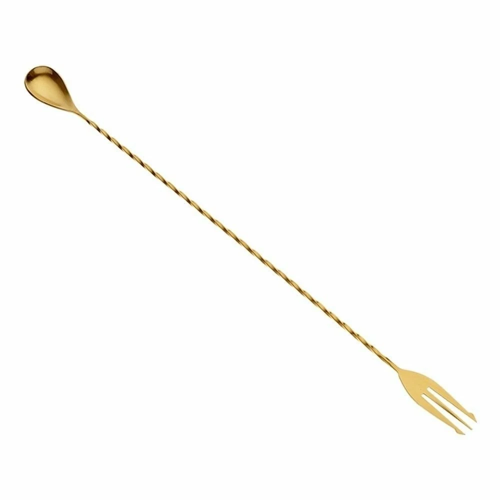 Mercer Barfly 15.75" Bar Spoon With Fork | Gold Plated 3 Mercer Barfly 15.75" Bar Spoon With Fork | Gold Plated