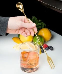 Mercer Barfly 12.4" Bar Spoon With Fork | Gold Plated 13 Mercer Barfly 12.4" Bar Spoon With Fork | Gold Plated -Glassware & Drinkware Shop mercer barfly 12.4gold plated bar spoon with fork length