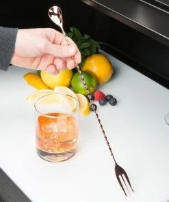 Mercer Barfly 15.75" Bar Spoon With Fork | Copper Plated -Glassware & Drinkware Shop mercer barfly 15.75in copper plated bar spoon with fork. m37010 length