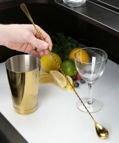 Mercer Barfly 17.1" Japanese-Style Bar Spoon | Gold Plated -Glassware & Drinkware Shop mercer barfly 17.1in gold plated japanese style bar spoon m37011gd length 1