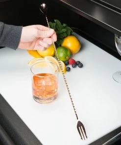 Mercer Barfly 19.6" Bar Spoon With Fork | Copper Plated -Glassware & Drinkware Shop mercer barfly 19.8in copper plated bar spoon with fork m37017cp length