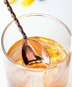 Mercer Barfly 15.75" Classic Bar Spoon | Copper Plated -Glassware & Drinkware Shop mercer barfly copper plated classic teardrop bar spoon stirring 1