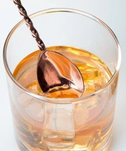 Mercer Barfly 19.6" Bar Spoon With Fork | Copper Plated -Glassware & Drinkware Shop mercer barfly copper plated stainless steel bar spoon with fork stirring