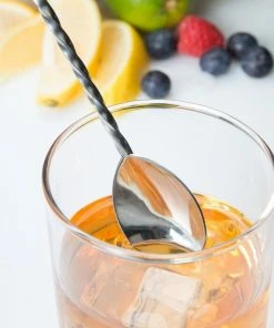 Mercer Barfly 15.75" Bar Spoon With Fork | Stainless Steel -Glassware & Drinkware Shop mercer barfly stainless steel bar spoon with fork stirring 1