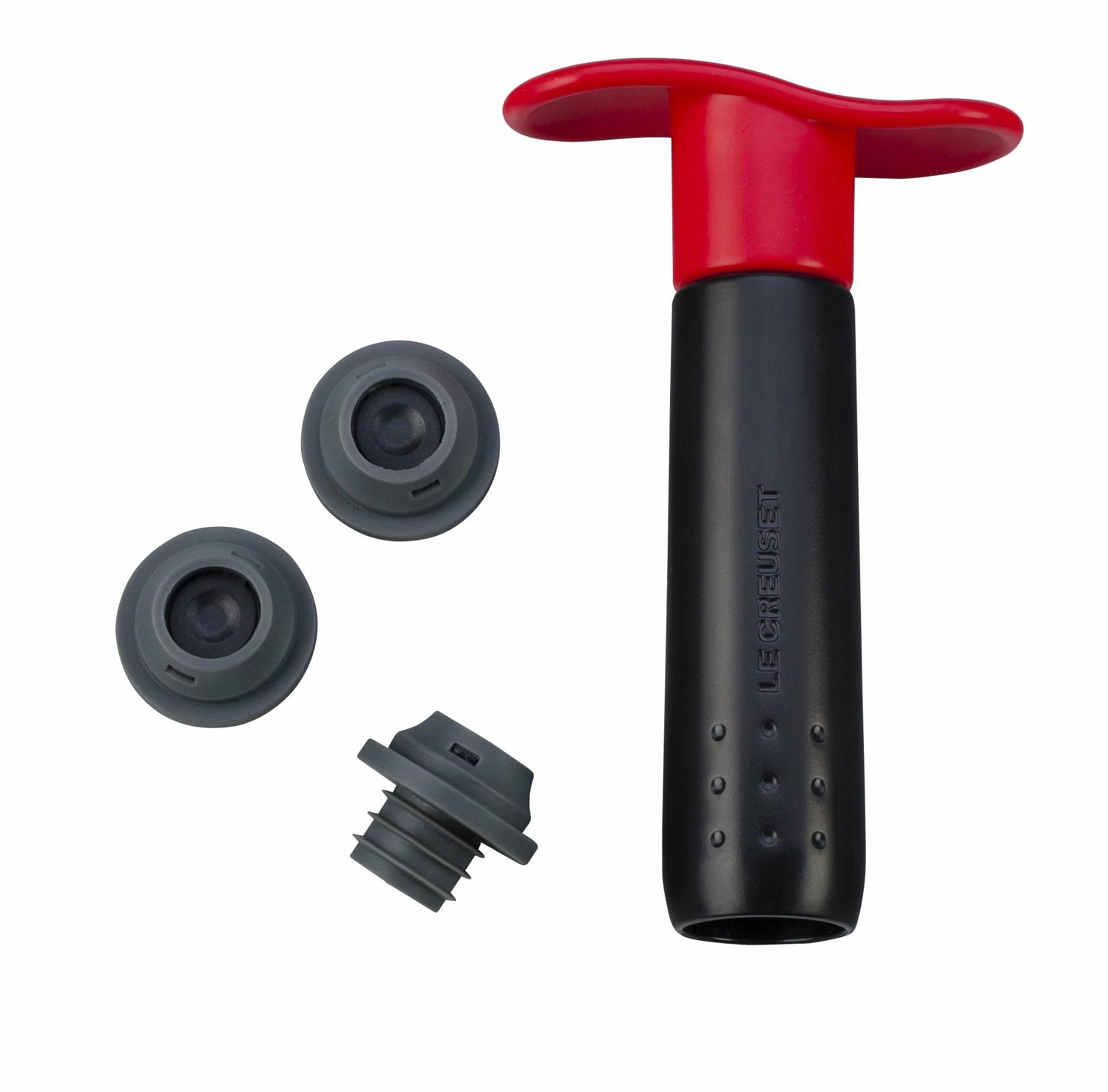 Le Creuset Wine Pump + 3 Stoppers | Cerise/Cherry Red 3 Le Creuset Wine Pump + 3 Stoppers | Cerise/Cherry Red