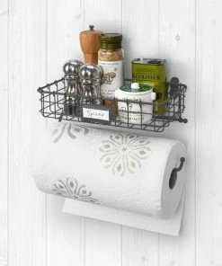 Spectrum Industrial Gray Wall Mount Basket With Paper Towel Holder