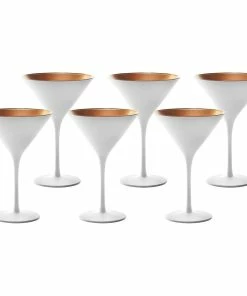 Stolzle 8oz Olympia Crystal Martini Glasses - Set Of 6 | White & Bronze