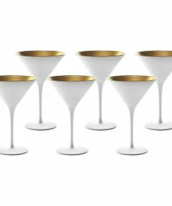 Stolzle 8oz Olympia Crystal Martini Glasses - Set Of 6 | White & Gold
